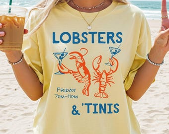 Lobster Shirt, Seafood Tshirt, Fisherman Aesthetic, Summer Shirt, Funny Cocktail Tee, Beachy Shirt, Lobster Lover Oceancore Top, Coastal Tee