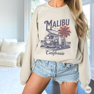 Malibu Sweater, Malibu Beach California Sweatshirt, Surf Club Sweater, Summer Vacation Shirt, Beach Sweater, Ocean Shirt, Adventure Crewneck