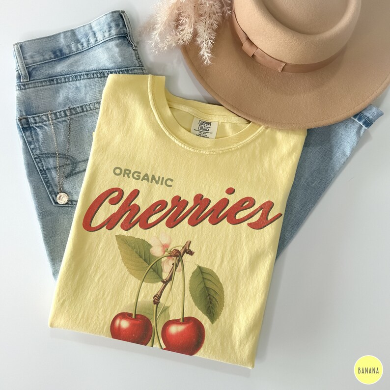 Cherry T-shirt, Vintage Cherry Tee, Retro Fruit Shirt, Summer T-shirt, Vintage Graphic Tee, Retro Comfort Colors Tee, Trendy Oversized Shirt image 8