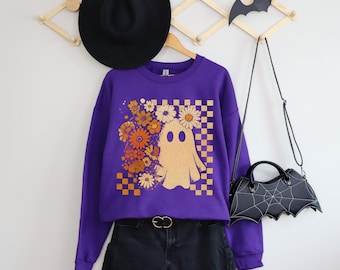 Ghost Shirt, Floral Ghost Sweatshirt, Floral Halloween Crewneck, Cute Fall Shirt, Retro Spooky Shirt, Girly Halloween, Ghost Sweatshirt