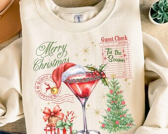 Christmas Cocktail Shirt, Martini Sweatshirt, Cute Xmas Cocktail Crewneck, Merrier With a Martini, Ugly Sweater Party Top, Xmas Party Attire