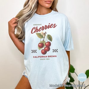 Cherry T-shirt, Vintage Cherry Tee, Retro Fruit Shirt, Summer T-shirt, Vintage Graphic Tee, Retro Comfort Colors Tee, Trendy Oversized Shirt Chambray