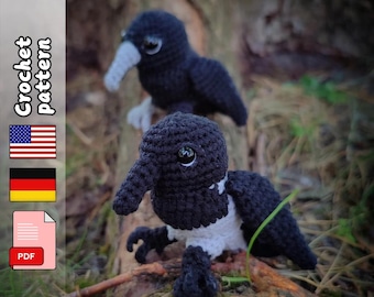 Crow crochet pattern, pattern amigurumi, PDF file English German