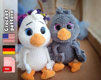 Ganso. Patrón de crochet. Ganso feliz. Archivo PDF: Inglés y alemán.