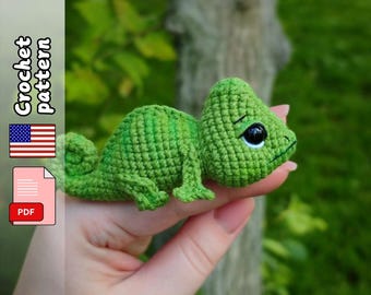 Camaleón. Patrón de crochet. Animales amigurumi. Archivo PDF en inglés.