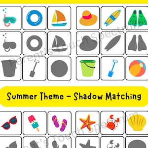 Schede di abbinamento delle ombre estive: attività visiva, angolo della calma, momento di silenzio, adatto ai neurodiversi, apprendimento a casa in classe