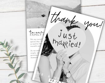 Modern Photo Wedding Thank You Card Template – Editable Canva (Digital Download)