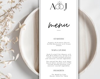 WEDDING MENU - Wedding Menu Template, Editable Wedding Menu Card, Dinner Menu Template, Modern, Minimalist, Instant Download, Canva Template