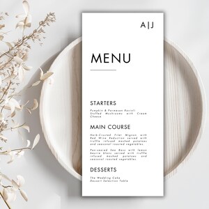 WEDDING MENU - Wedding Menu Template, Editable Wedding Menu Card, Dinner Menu Template, Modern, Minimalist, Instant Download, Canva Template