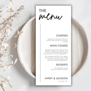 WEDDING MENU - Wedding Menu Template, Editable Wedding Menu Card, Dinner Menu Template, Modern, Minimalist, Instant Download, Canva Template