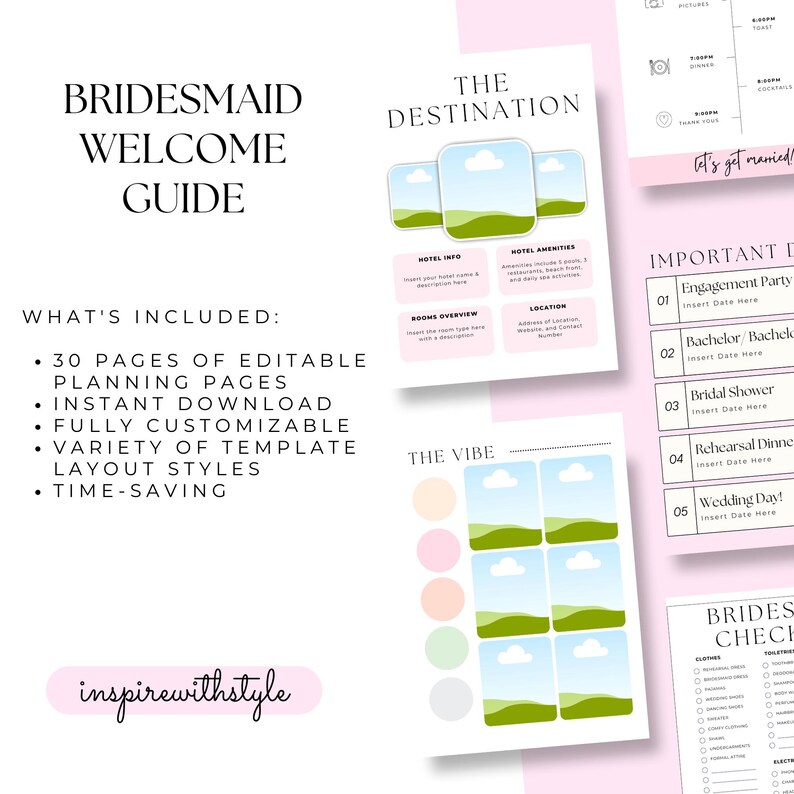 BRIDESMAID Guide Bridesmaid Planning Template, Printable