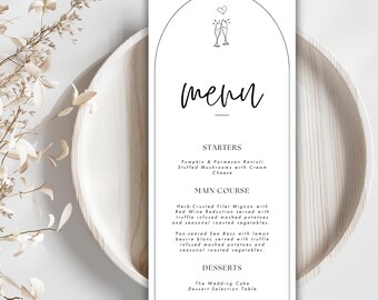 WEDDING MENU - Wedding Menu Template, Editable Wedding Menu Card, Dinner Menu Template, Modern, Minimalist, Instant Download, Canva Template