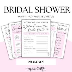 BRIDAL SHOWER GAMES -- Wedding Shower Games Bundle, Printable Bridal Shower Activities, Modern Bridal Shower Games, Editable Template, Canva