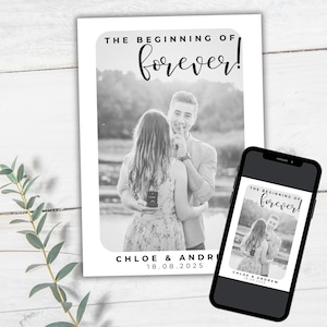 ENGAGEMENT ANNOUNCEMENT - We&#39;re Engaged Photo Announcement Card, Engagement Editable Template, Printable Modern Wedding DIY, Canva Template