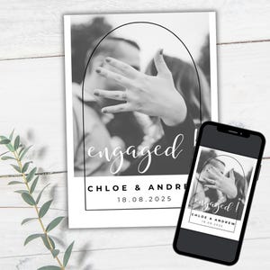 ENGAGEMENT ANNOUNCEMENT - We&#39;re Engaged Photo Announcement Card, Engagement Editable Template, Printable Modern Wedding DIY, Canva Template
