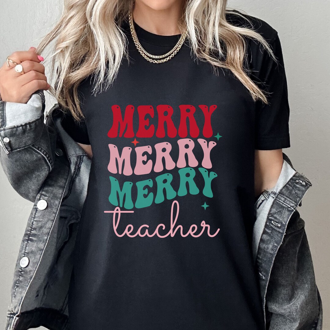 TEACHER SVG PNG Merry Teacher Svg, Retro Teacher Christmas Svg ...