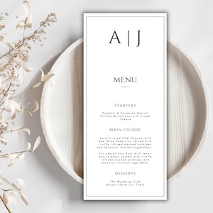 WEDDING MENU - Wedding Menu Template, Editable Wedding Menu Card, Dinner Menu Template, Modern, Minimalist, Instant Download, Canva Template