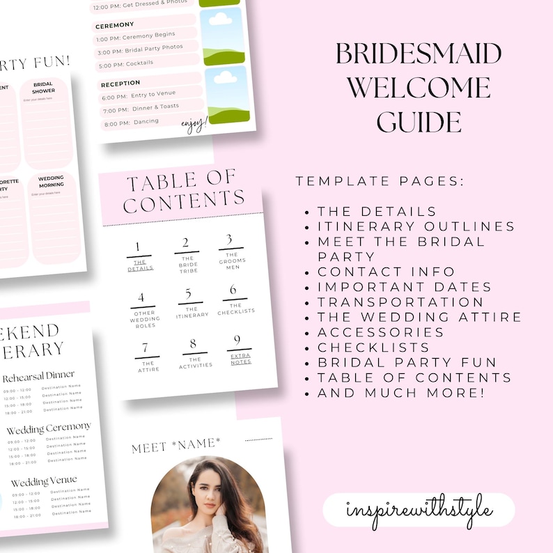 BRIDESMAID Guide Bridesmaid Planning Template, Printable
