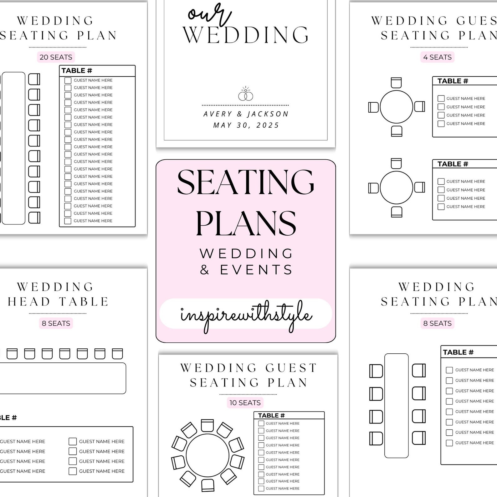 WEDDING SEATING CHART -- Printable Event Table Seating Template ...
