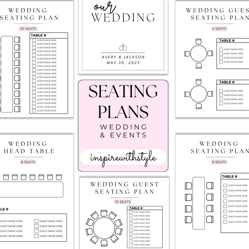 WEDDING SEATING CHART -- Printable Event Table Seating Template ...