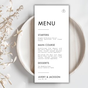 WEDDING MENU - Wedding Menu Template, Editable Wedding Menu Card, Dinner Menu Template, Modern, Minimalist, Instant Download, Canva Template