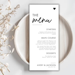 WEDDING MENU - Wedding Menu Template, Editable Wedding Menu Card, Dinner Menu Template, Modern, Minimalist, Instant Download, Canva Template