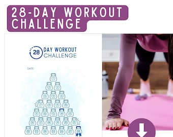 28-Day Exercise Challenge | Navy & Blue Workout Progress Log (A4, US Letter, PDF)