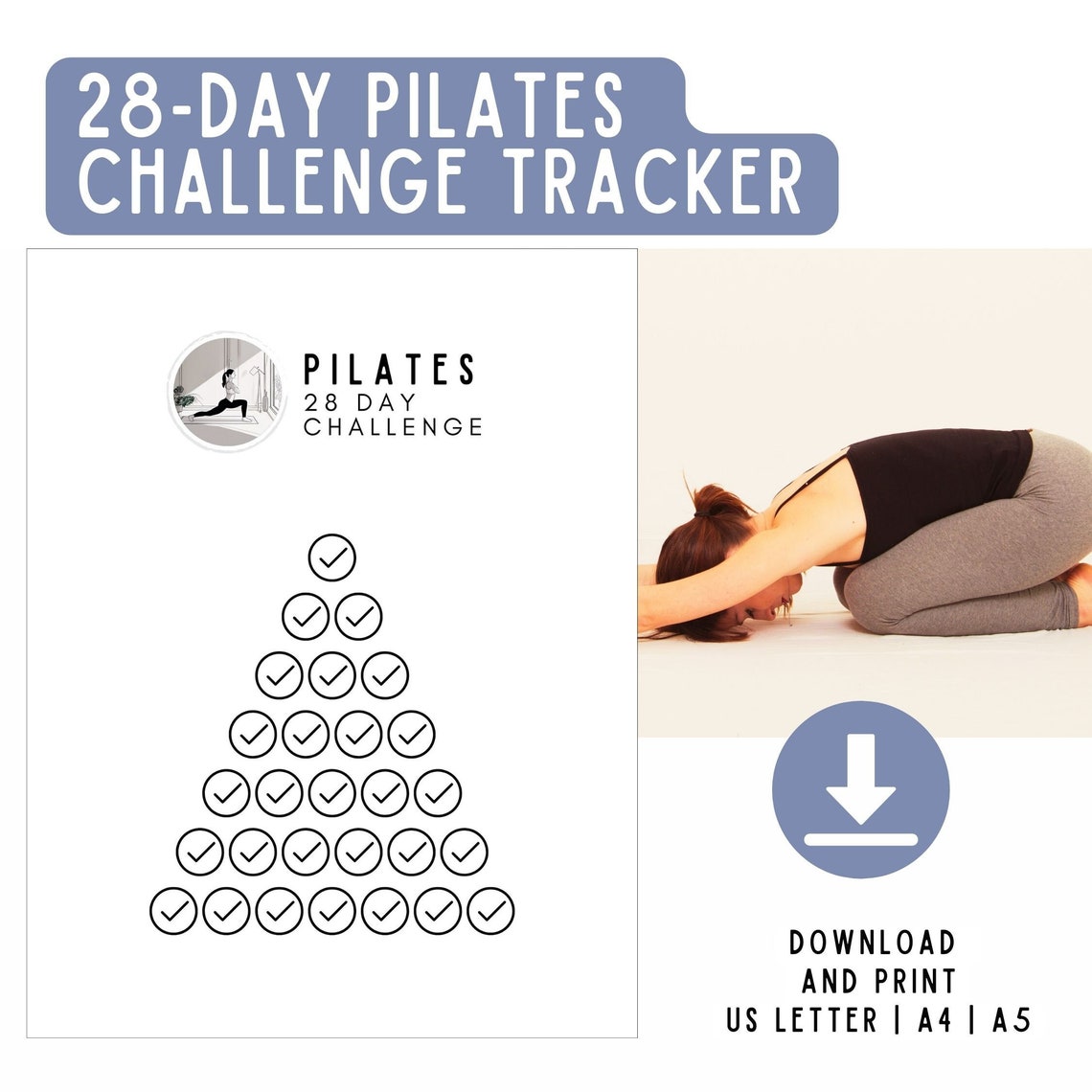 28 Day Pilates Challenge Tracker Printable, Daily Workout Log PDF ...