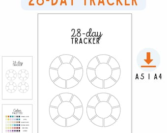 28-Day Circle Tracker Printable, Color Palette Ideas (A4, A5) (PDF)