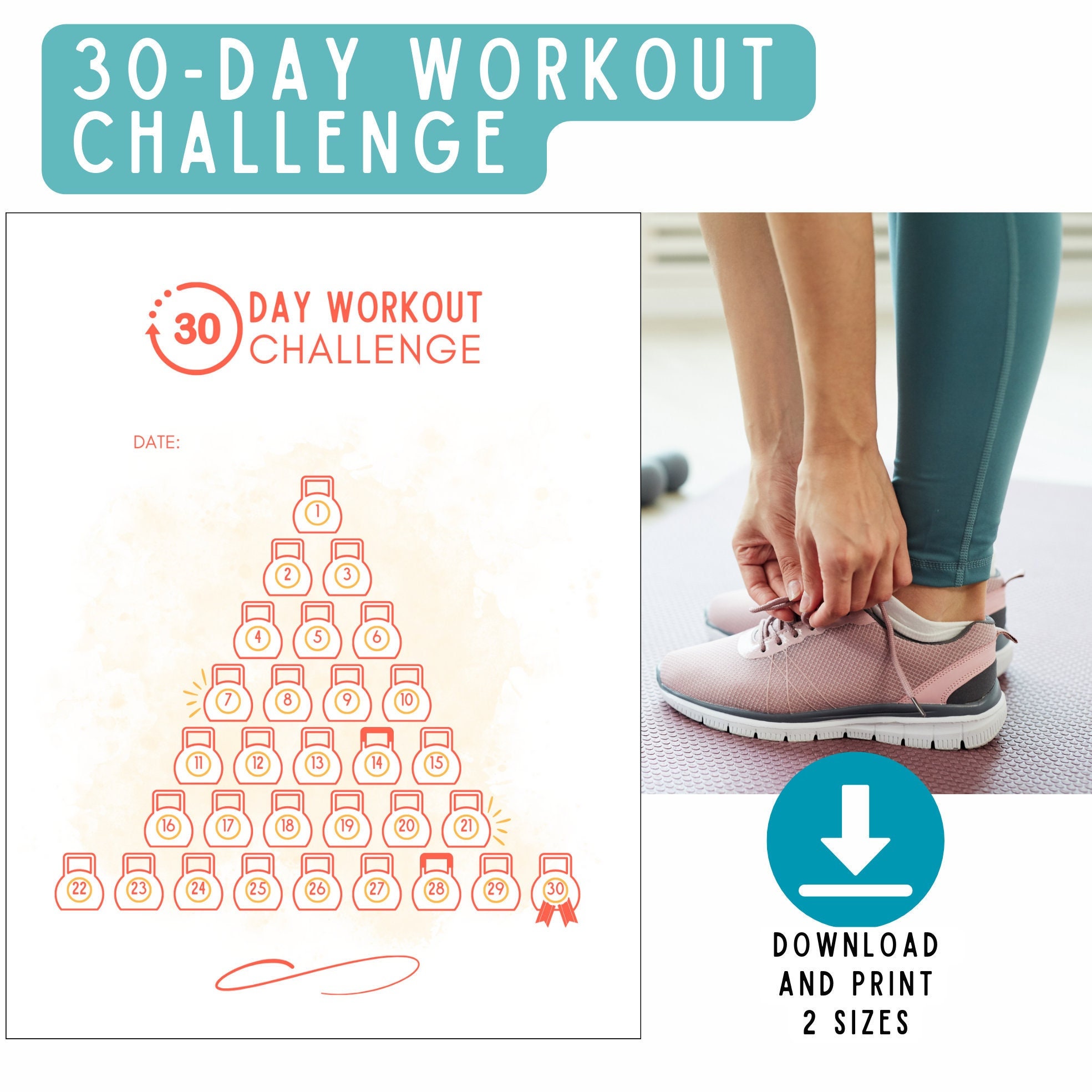 30-Day Workout Challenge Printable | Red Fitness Tracker and Exercise Log PDF (A4, US Letter)