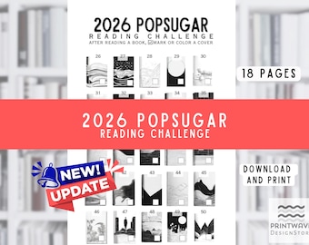 2026 Popsugar Reading Challenge Tracker Printable PDF – Book Reading Log Template – Minimalist Book Journal