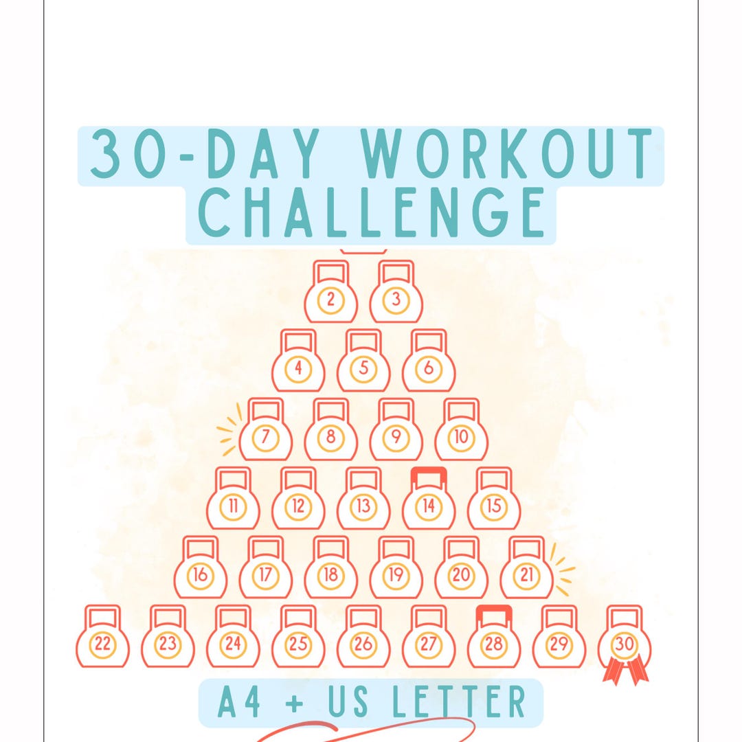 30 Day Workout Challenge Printable Tracker PDF | Fitness Habit Log A4 ...
