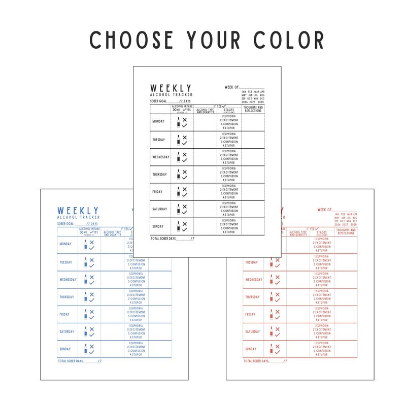 Weekly Alcohol Tracker Printable, Drink Log PDF, Sober Habit Tracker ...
