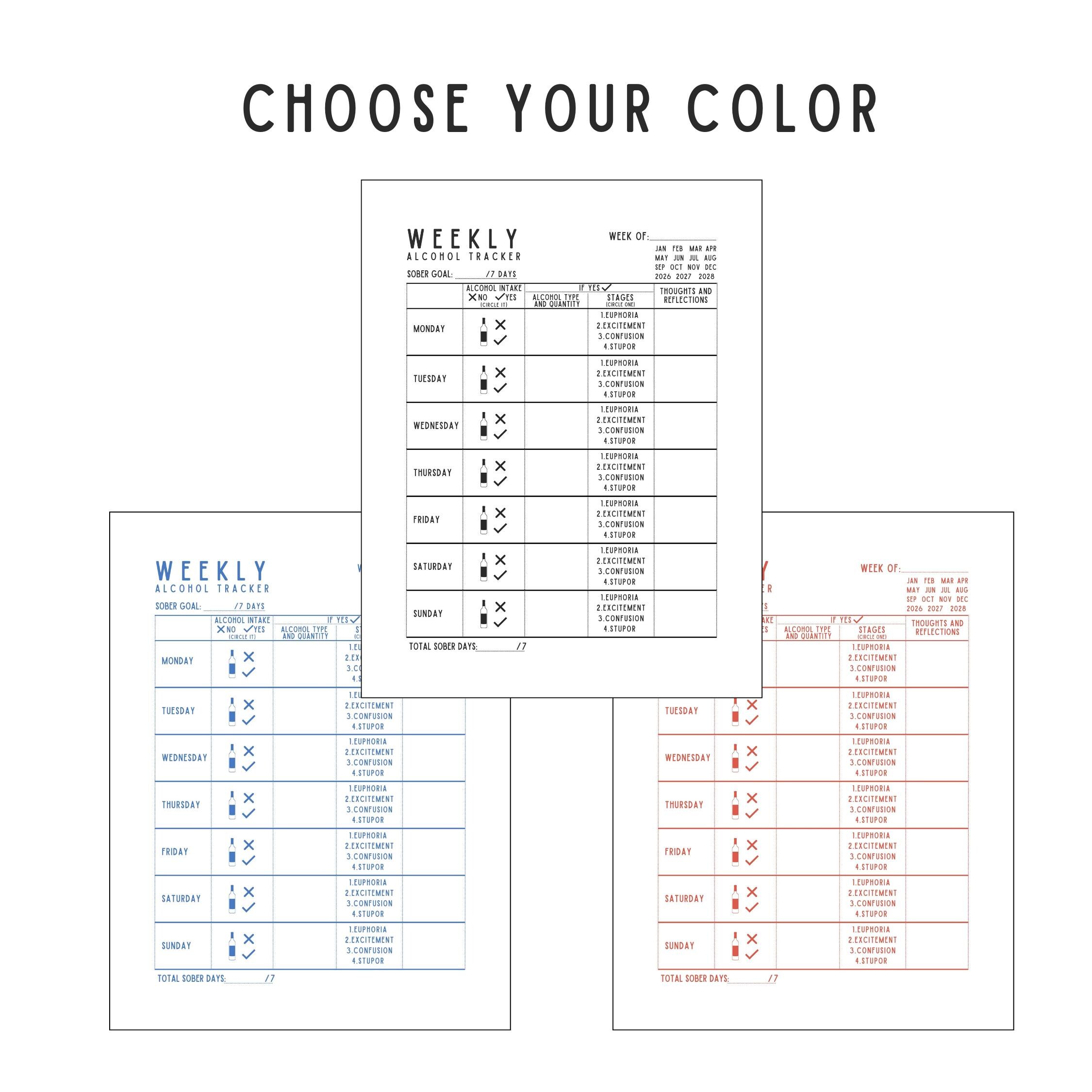Weekly Alcohol Tracker Printable, Drink Log PDF, Sober Habit Tracker ...
