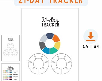 21-Day Tracker PDF | 3-Week Challenge Log & Color Palette Ideas (A4, A5)