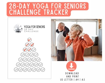 Yoga for Seniors – 28-Day Challenge Tracker Printable (A4, A5, US Letter)