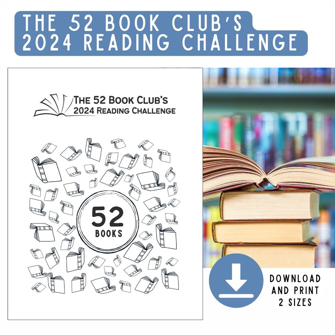 The 52 Book Clubs 2024 Reading Challenge Printable // 52 Book Reading Tracker and Log // PDF / 2