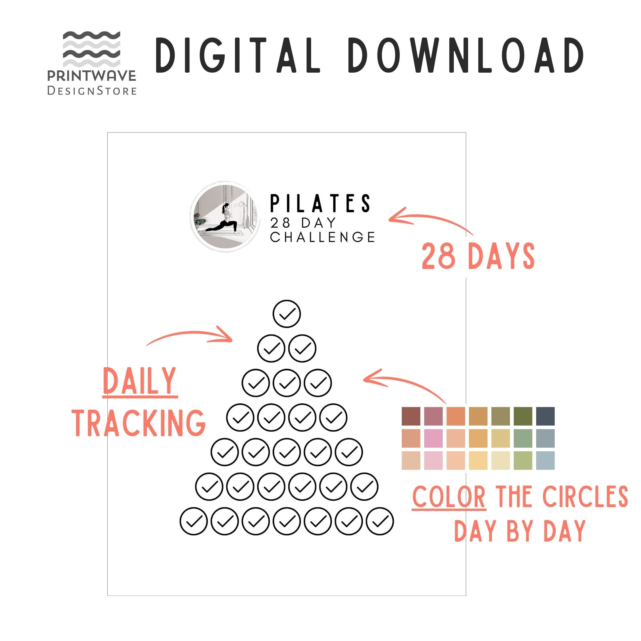 28 Day Pilates Challenge Tracker Printable, Daily Workout Log PDF ...