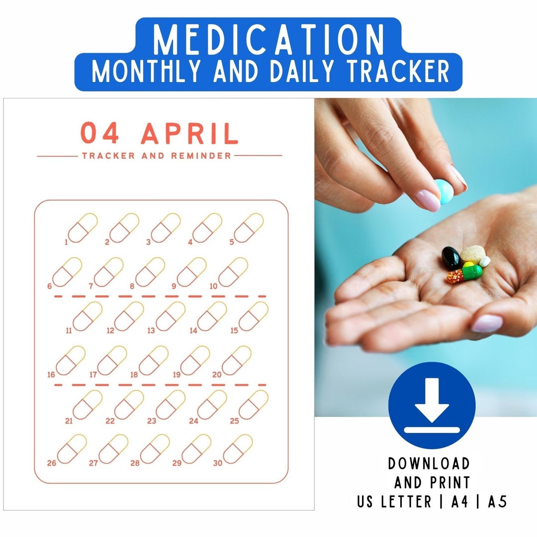 Medication &amp; Reminder Log Red Printable Tracker PDF A4, B5, US Letter ...