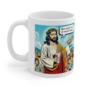 Grappige Jezus Meme-mok De heilige Glizzy-mok Man kan niet op brood alleen leven