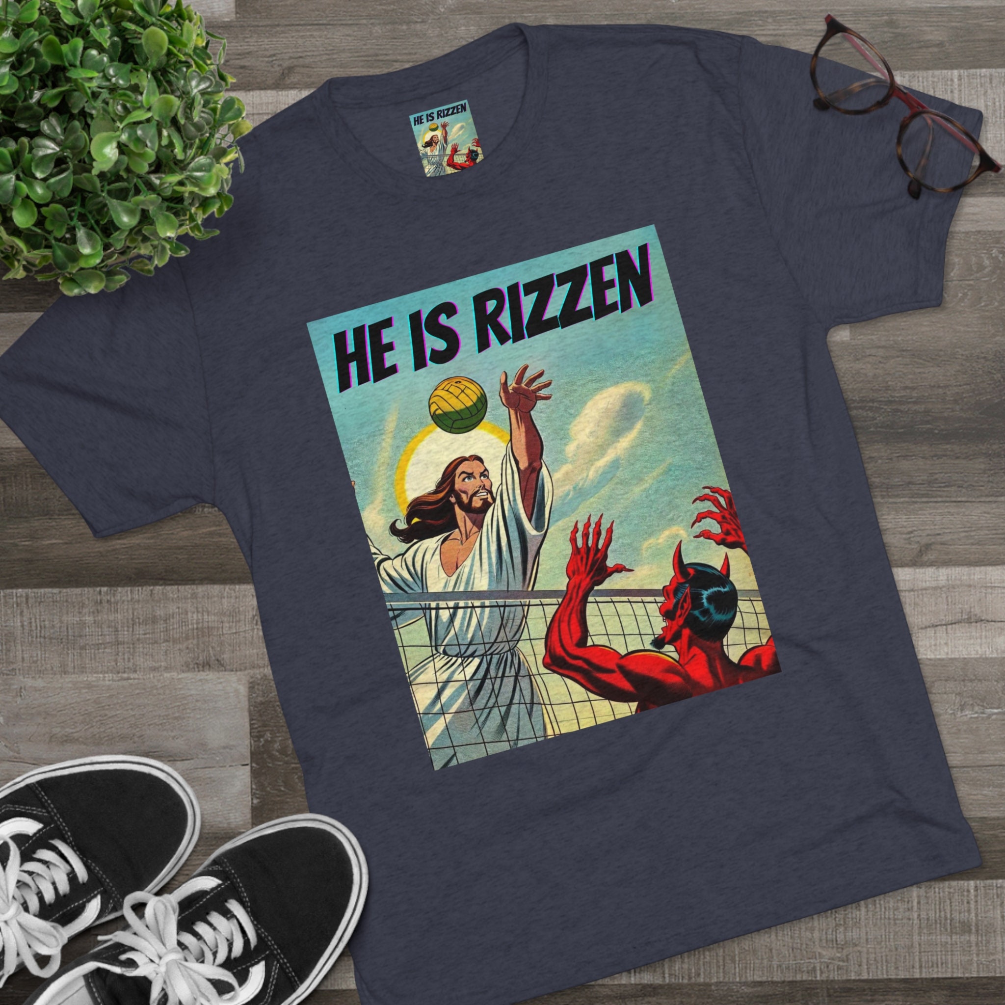 Funny Jesus Volleyball He is Risen Meme Tshirt Easter He is Rizzin