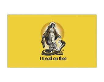 I Tread on Thee Catholic Car Magnet Gadsden Flag Parody Blessed Virgin Shall Crush His Head Not Today Satan I Tread Where I Please Decal
