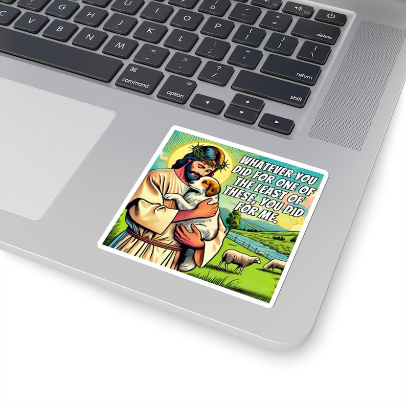 Christ With Cute Puppy In Field Animal Rescue Christian Sticker