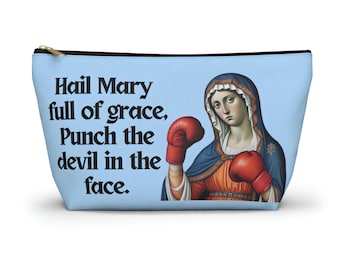 Hail Mary Punch the Devil In the Face Rosary Chapel Veil Bag Catholic Pencil Case Blessed Virgin Mary RCIA Christian Stationary Guadalupe