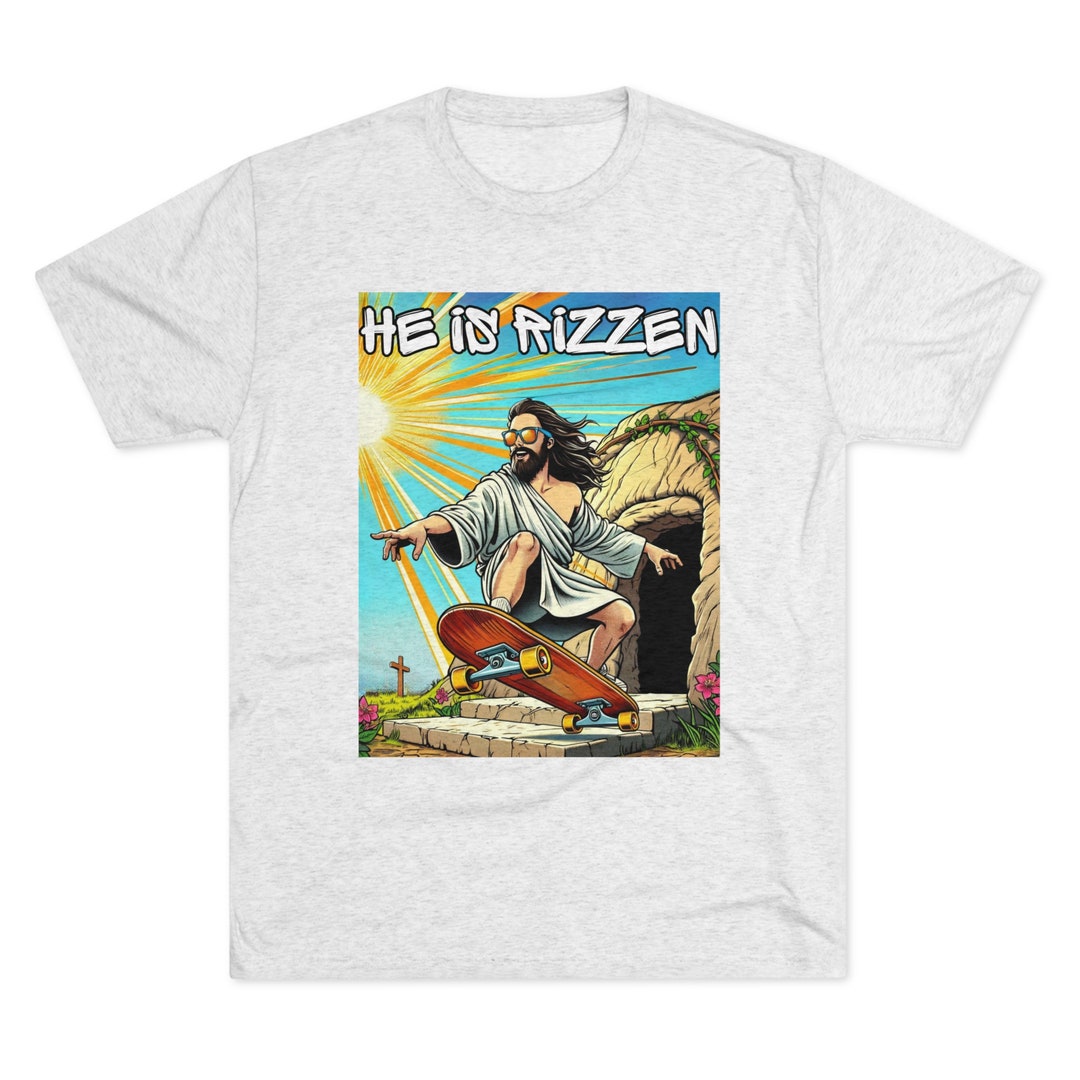 Funny He is Risen Meme Tshirt Easter Shirt He is Rizzin' Meme Shirt