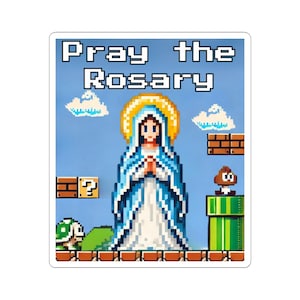 Betet den Rosenkranz Aufkleber 8-Bit Retro Hail Mary Pixel Aufkleber Punch the Teufel Gesicht Katholische Perlen Jungfrau Mutter Gottes Ostergeschenk