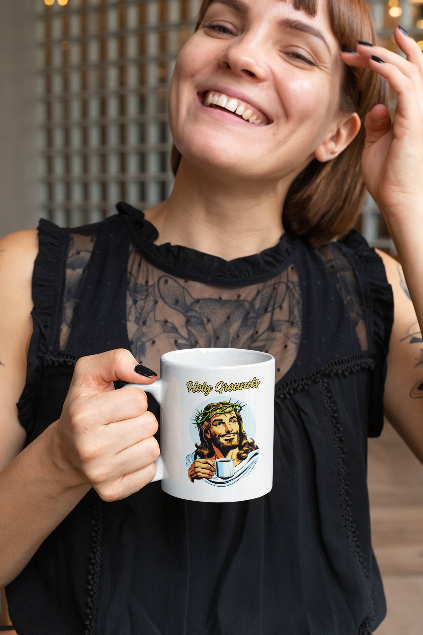 Tazza da caffè con scritta Jesus, tazza da caffè e scritta Christian Proverbio Gesù Croce, colore: rosa