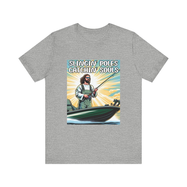Funny Jesus Fishing T-Shirt Slingin' Poles Catchin' Souls Fisher of Men Church Camp Shirt Christian Youth Group Bass Fish Outdoor Tee image 6