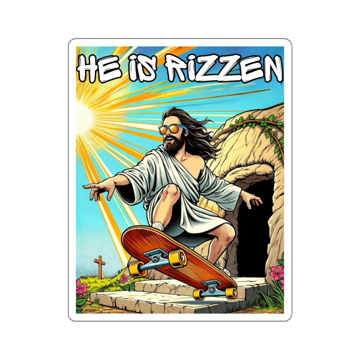 Funny He is Risen Sticker Easter Shirt Rizzin' Rizzen Church Humor