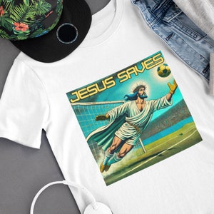 Grappige Jezus redt voetbal T-shirt God voetballen Christus is mijn doelman Rode kaart Keeper Meme De mooie spelgrap
